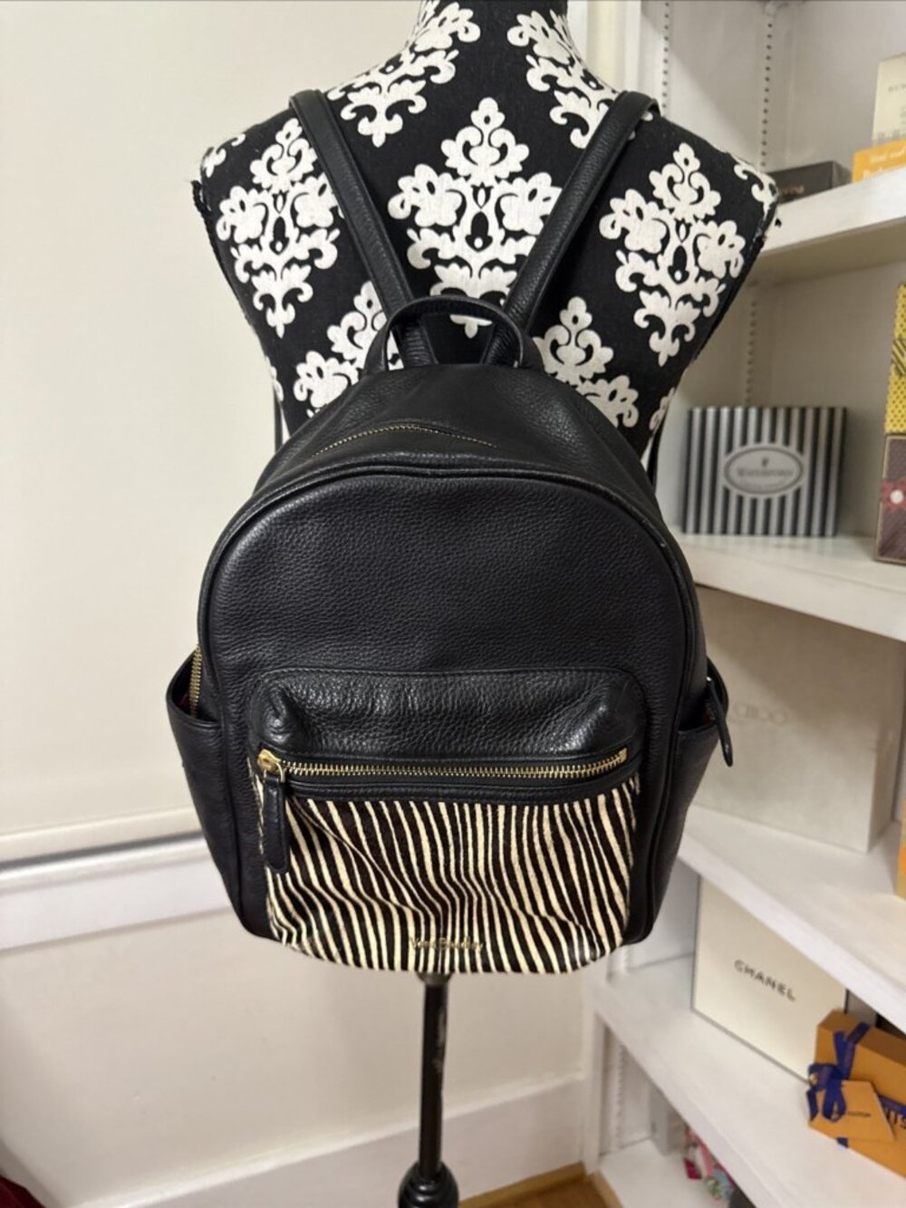 Vera Bradley Leighton Backpack Zebra Print Black Leather College School Styling